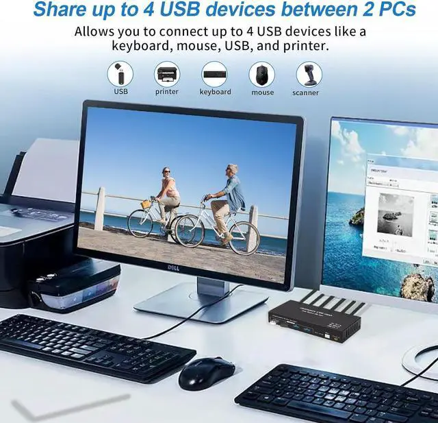 Alt view image 7 of 7 - AUTYUE [Dual Monitor] 8K@60Hz Displayport KVM Switch 2 Computers 2 Monitors 4K@120Hz USB 3.0 DP KVM Switcher 2 PC Share Keyboard Mouse Printer and Scanner Support Extended & Duplicate Mode