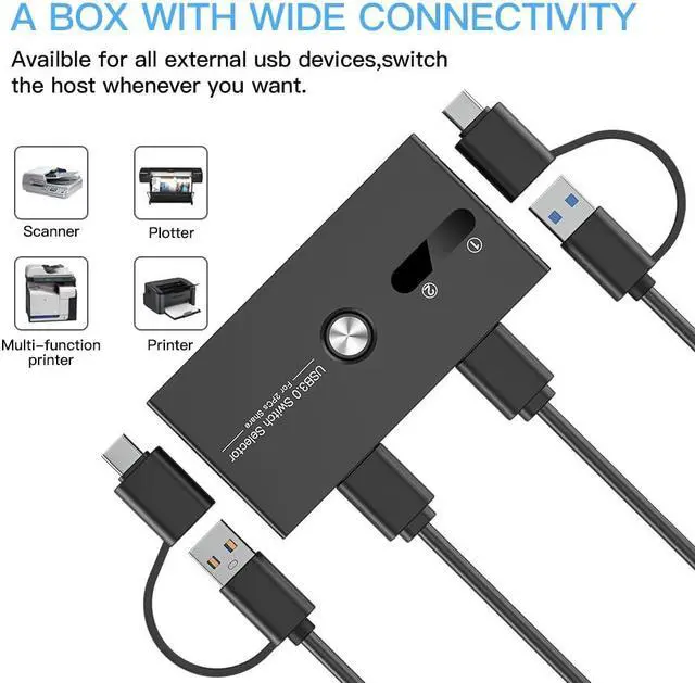 Alt view image 6 of 7 - AUTYUE USB C Switch,USB Switcher 2 Computers Sharing USB C & USB A Devices, 4 Port USB Switcher Sharing Keyboard and Mouse, Printer/Scanner USB 3.0 Switch Hub with 2 USB 3.0 Cables 5FT
