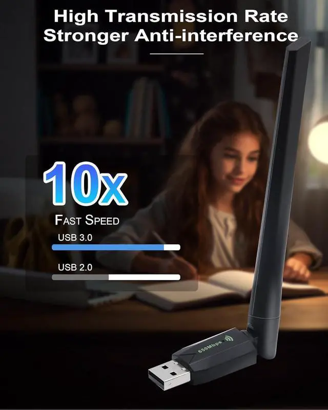 Alt view image 5 of 7 - AUTYUE AC650 WiFi Adapter, 650Mbps WLAN Wireless Adapter for PC, Dual Band WiFi Adapter, WLAN Wireless USB WiFi Adapter 2.4GHz/ 5GHz for PC/Desktop/Laptop, Compatible with Windows XP/Vista/7/8/10/11