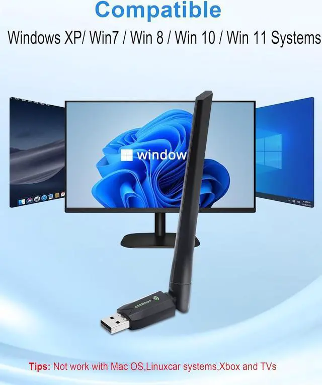 Alt view image 6 of 7 - AUTYUE AC650 WiFi Adapter, 650Mbps WLAN Wireless Adapter for PC, Dual Band WiFi Adapter, WLAN Wireless USB WiFi Adapter 2.4GHz/ 5GHz for PC/Desktop/Laptop, Compatible with Windows XP/Vista/7/8/10/11