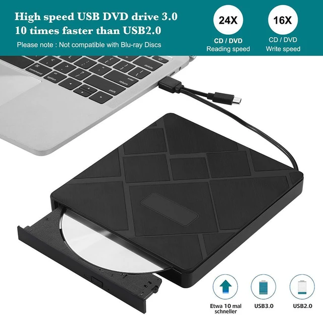 Alt view image 6 of 7 - AUTYUE 5 in 1 External CD/DVD Drive for Laptop, USB 3.0 & Type C Portable DVD Write CD Burner RW ROM Optical Drive Player Reader Disk with 2 USB Ports and 2 TF/SD Card Slots for Windows, Linux, Mac OS