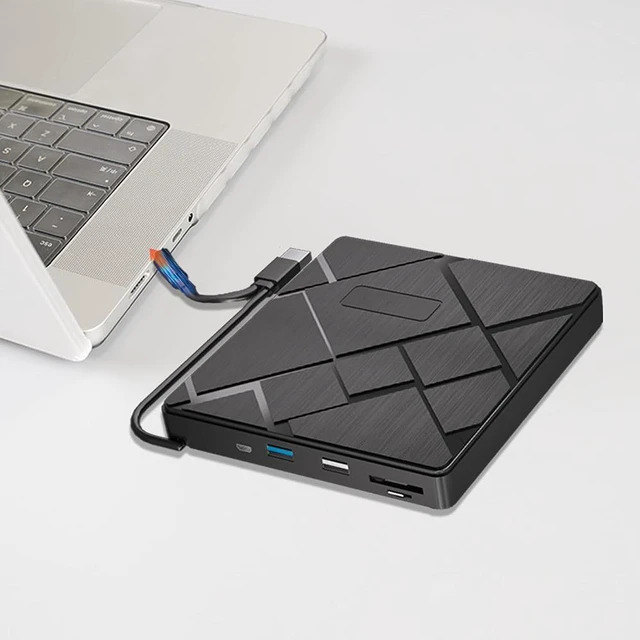 Alt view image 7 of 7 - AUTYUE 5 in 1 External CD/DVD Drive for Laptop, USB 3.0 & Type C Portable DVD Write CD Burner RW ROM Optical Drive Player Reader Disk with 2 USB Ports and 2 TF/SD Card Slots for Windows, Linux, Mac OS