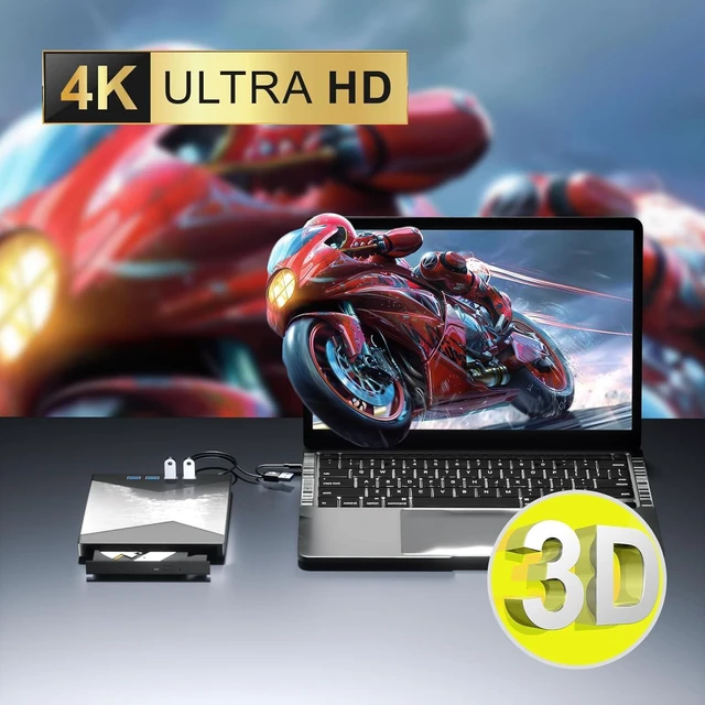 Alt view image 7 of 7 - AUTYUE External Blu Ray Drive, 7 in 1 Portable Blu Ray Burner USB 3.0 Type-C UHD BD Player with SD/TF Port, CD/DVD Burner R/W 3D Blu Ray Drive, External 4K Blu Ray Drive Compatible with Windows Mac OS