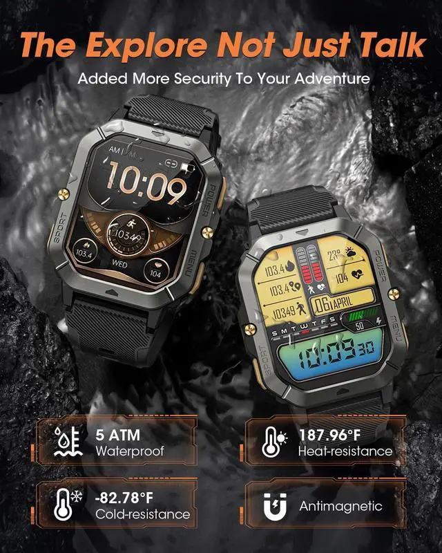 Alt view image 2 of 6 - AUTYUE Military Smart Watch for Men (Answer/Make Calls), Bluetooth Tactical Smartwatch for Android and iPhone, Waterproof Rugged Fitness Tracker with Blood Pressure/Heart Rate/SpO2/Sleep, (Black)