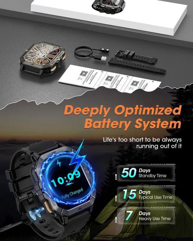 Alt view image 6 of 6 - AUTYUE Military Smart Watch for Men (Answer/Make Calls), Bluetooth Tactical Smartwatch for Android and iPhone, Waterproof Rugged Fitness Tracker with Blood Pressure/Heart Rate/SpO2/Sleep, (Black)