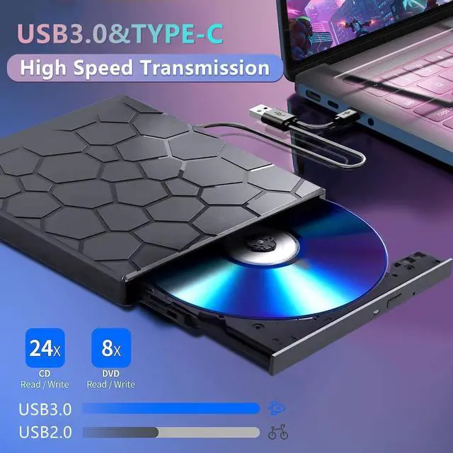 Alt view image 4 of 7 - AUTYUE External CD/DVD Drive, Portable DVD Player for Laptop, 8 in 1 USB 3.0 CD/DVD-ROM +/-RW CD Burner, External CD Drive USB CD Reader Compatible with Laptop Desktop,Windows 11/10/8/7, Linux, MacOS