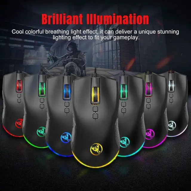 Alt view image 2 of 7 - AUTYUE Wired USB Gaming Mouse, PC Gaming Mice USB Computer Mouse with LED Backlits, High - Precision Adjustable 6400 DPI, 7 Programmable Buttons, Ergonomic Gamer Mouse for Windows PC Mac Laptop