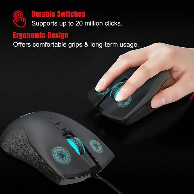 Alt view image 6 of 7 - AUTYUE Wired USB Gaming Mouse, PC Gaming Mice USB Computer Mouse with LED Backlits, High - Precision Adjustable 6400 DPI, 7 Programmable Buttons, Ergonomic Gamer Mouse for Windows PC Mac Laptop