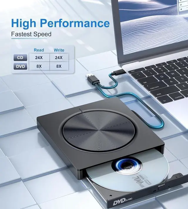 Alt view image 3 of 7 - AUTYUE External CD/DVD Drive for Laptop, [7 in 1] DVD Player USB 3.0 Portable DVD Reader Writer ROM Drive, CD Burner External Disk Drive Compatible with Laptop Desktop,Windows 11/10/8/7 Linux MacOS