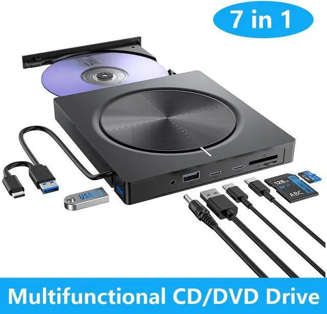 Main image of AUTYUE External CD/DVD Drive for Laptop, [7 in 1] DVD Player USB 3.0 Portable DVD Reader Writer ROM Drive, CD Burner External Disk Drive Compatible with Laptop Desktop,Windows 11/10/8/7 Linux MacOS