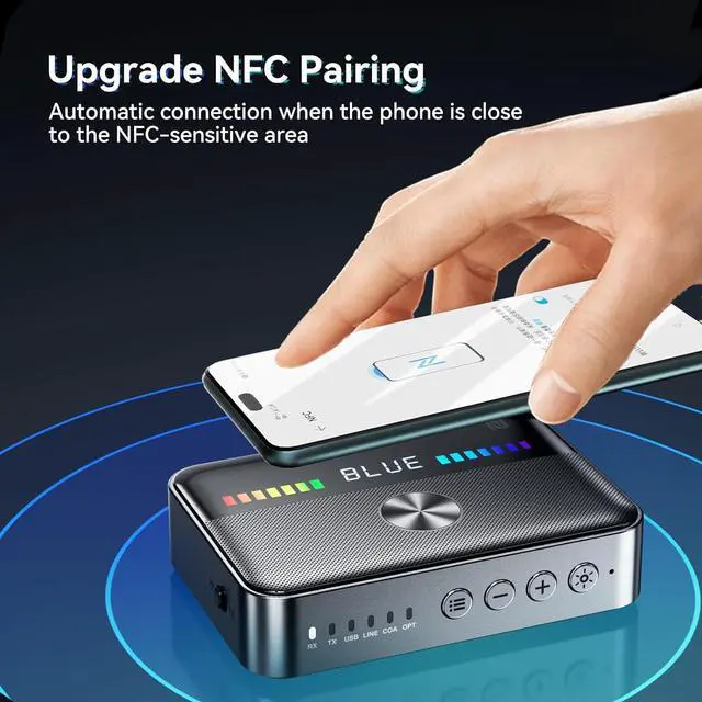 Alt view image 4 of 7 - AUTYUE Bluetooth Transmitter Receiver, 2-in-1 Bluetooth 5.3 Aux Adapter with LED Display, NFC, Dual Link Low Latency Portable Aux Adapter for TV/Car/Headphone/for Home Stereo/Travel/Outdoor
