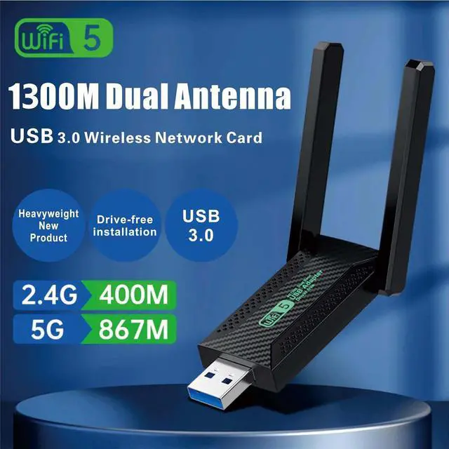 Alt view image 2 of 7 - AUTYUE USB WiFi Adapter,1300Mbps WiFi USB 3.0 Dual Band 5G/2.4G Wireless Network Adapter for Desktop Laptop PC, Dual 2dBi Antennas, Supports Windows 10/8.1/8/7/Vista/XP, Mac OS 10.9-10.15