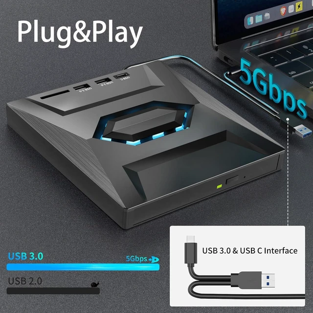 Alt view image 6 of 7 - AUTYUE External CD DVD Drive for Laptop, 5 in 1 USB 3.0&USB C Portable CD/DVD +/-RW Burner DVD Player for Laptop with SD Card Reader USB 3.0 Type C Hub Compatible with Laptop Desktop PC Windows Linux