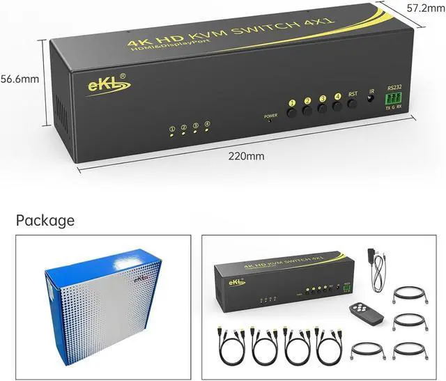Alt view image 6 of 6 - AUTYUE 4 in 2 Out Dual Monitor HDMI + DisplayPort KVM Switch 4 Computer 2 Monitors, Extended Display 4K@60Hz 4:4:4 with Audio and USB 2.0 Hub Sharing PC Monitors One Set of Keyboard and Mouse Switcher
