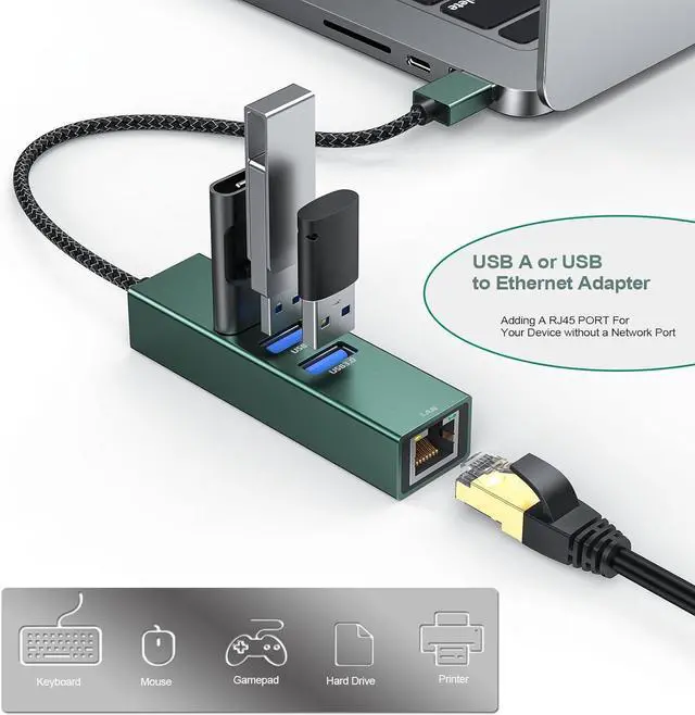 Alt view image 3 of 7 - AUTYUE USB 3.0 to Ethernet Adapter Gigabit, High-Speed 3 USB 3.0 Hub with Ethernet Aluminum 4-in-1 USB-A to LAN Network RJ45 Port, Compatible with Windows, i-Mac, Linux, PC, Chromebook Laptops