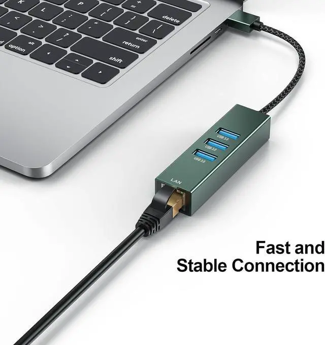 Alt view image 7 of 7 - AUTYUE USB 3.0 to Ethernet Adapter Gigabit, High-Speed 3 USB 3.0 Hub with Ethernet Aluminum 4-in-1 USB-A to LAN Network RJ45 Port, Compatible with Windows, i-Mac, Linux, PC, Chromebook Laptops