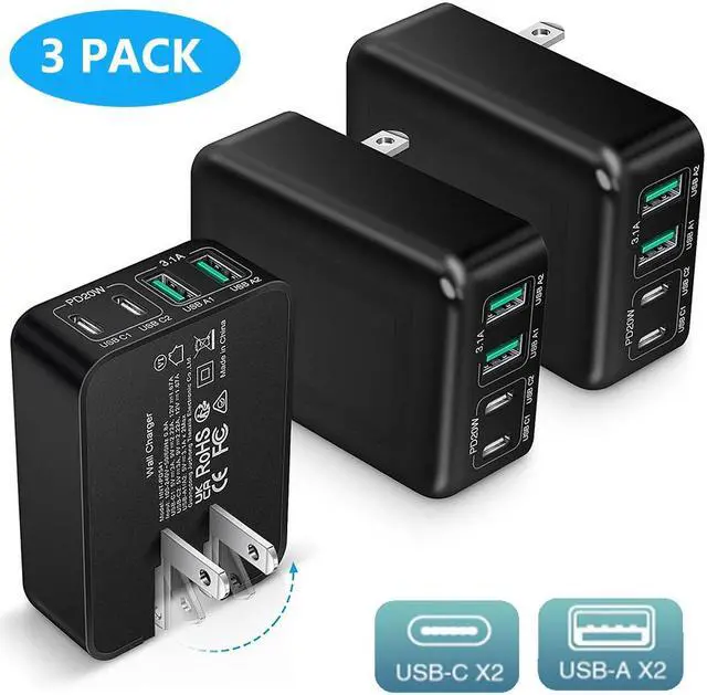 AUTYUE 3-Pack USB C Wall Charger Block, Flat USB C Charger, 40W 4 