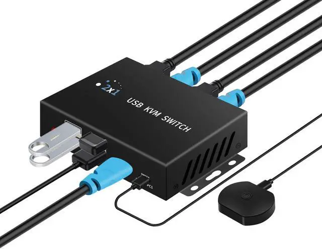 Main image of AUTYUE 2 Port HDMI KVM Switch for 2 Computers 1 Monitors, 4K@60Hz, USB 3.0 Devices KVM switcher, USB 3.0 HDMI Switch 2 in 1 Out, with Desktop Controller, Button switches, Support Windows, Linux, MacOS