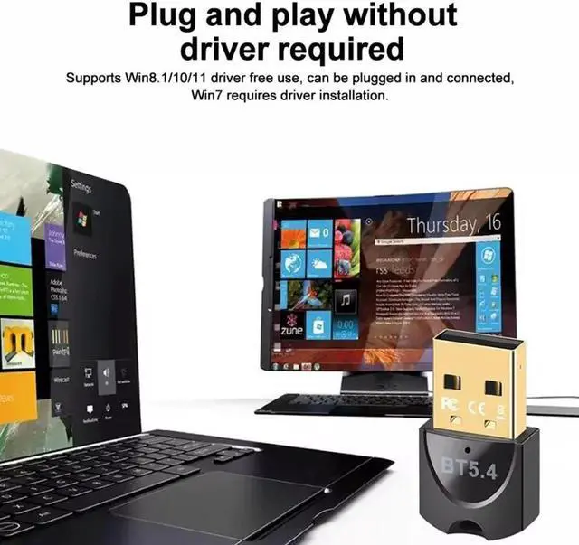 Alt view image 2 of 7 - AUTYUE Bluetooth 5.4 Adapter for PC, Bluetooth 5.4 EDR USB Bluetooth Adapter, Bluetooth Wireless Transmitter for Laptop, Headphones, Keyboard, Mouse, Bluetooth Stereo, Plug and Play, Windows 11/10/8.1