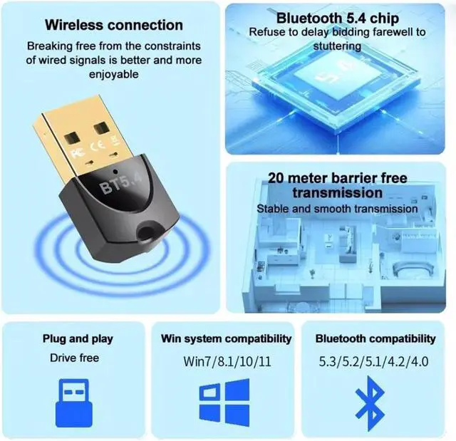 Alt view image 4 of 7 - AUTYUE Bluetooth 5.4 Adapter for PC, Bluetooth 5.4 EDR USB Bluetooth Adapter, Bluetooth Wireless Transmitter for Laptop, Headphones, Keyboard, Mouse, Bluetooth Stereo, Plug and Play, Windows 11/10/8.1