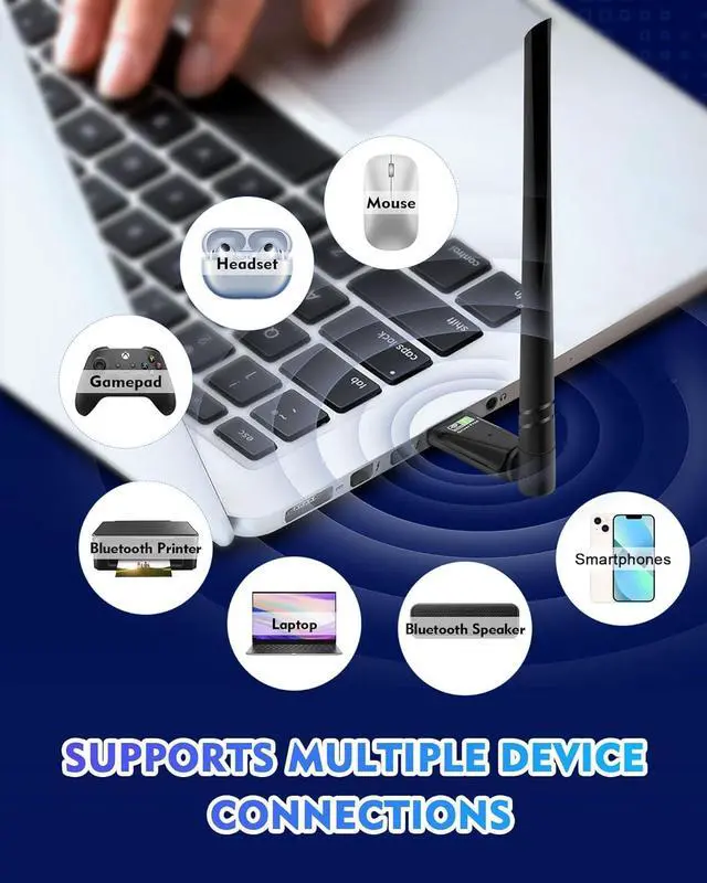 Alt view image 3 of 7 - AUTYUE Bluetooth Dongle for PC, 2 in 1 USB WiFi Adapter & Bluetooth 5.3 Adapter, 900Mbps USB WI-FI Dongle, 5DBi Antennas High Gain Dual Band 2.4GHz&5GHz, USB WiFi Adapter Support Windows 11/10