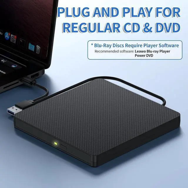 Alt view image 2 of 7 - AUTYUE External Blu-ray Drive, USB 3.0 and Type-C External CD/DVD Burner, BD Player with 3D Bluray Playback - Portable Blu-ray Drive Optical DVD Drive Compatible with Windows, Linux, Mac OS (Black)