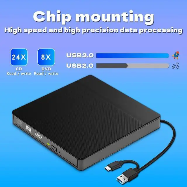 Alt view image 5 of 7 - AUTYUE External CD/DVD Drives, USB 3.0 & Type-C CD DVD Burner Portable CD +/-RW Drive DVD Player for ROM Rewriter Burner Compatible with Laptop Desktop PC Windows 11/10/8/7/XP, Linux MacOS