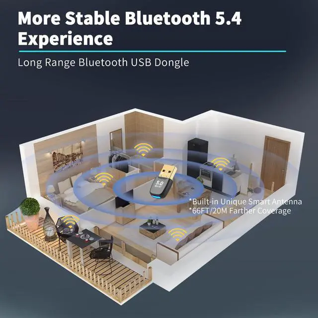 Alt view image 5 of 7 - AUTYUE Bluetooth 5.4 USB Adapter, 20M Range Wireless Transmitter Bluetooth 5.4 Adapter Dongle for Computer Desktop Windows 11 10 8.1 7, Plug Play, Pair w/Headset Headphones Speaker Keyboard Mouse