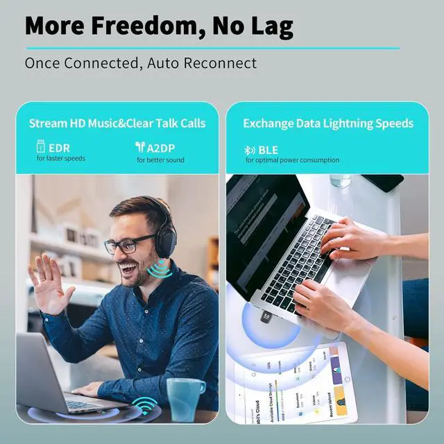 Alt view image 6 of 7 - AUTYUE Bluetooth 5.4 USB Adapter, 20M Range Wireless Transmitter Bluetooth 5.4 Adapter Dongle for Computer Desktop Windows 11 10 8.1 7, Plug Play, Pair w/Headset Headphones Speaker Keyboard Mouse