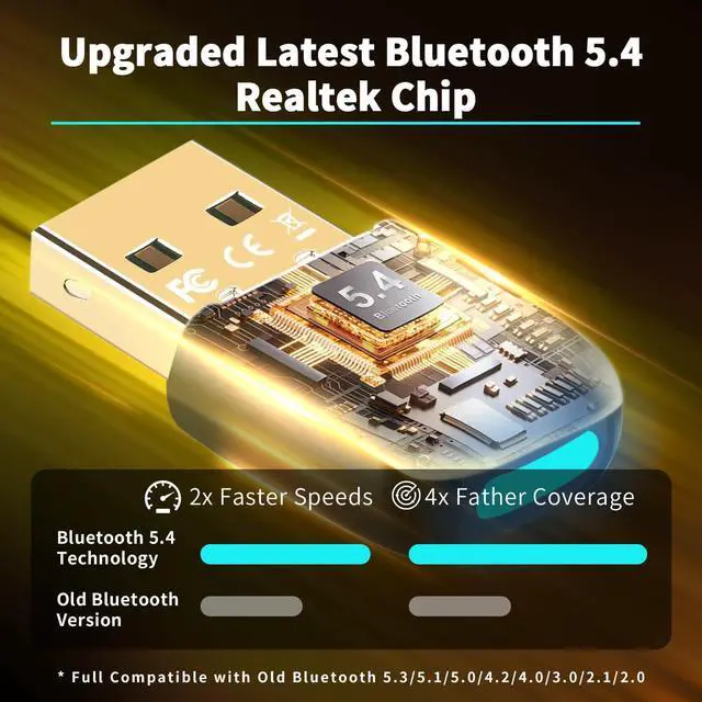 Alt view image 2 of 7 - AUTYUE Bluetooth 5.4 USB Adapter, 20M Range Wireless Transmitter Bluetooth 5.4 Adapter Dongle for Computer Desktop Windows 11 10 8.1 7, Plug Play, Pair w/Headset Headphones Speaker Keyboard Mouse