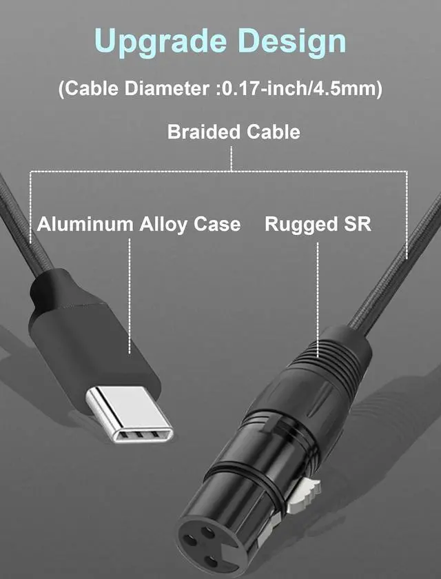 Alt view image 4 of 7 - AUTYUE 3.3ft/1M XLR Female to USB C Microphone Audio Cable, USB Type-C to XLR Microphone Cable Adapter for Audio Recording, Dynamic Microphone, Compatible with iPhone15 Series, Tablet, Laptop etc
