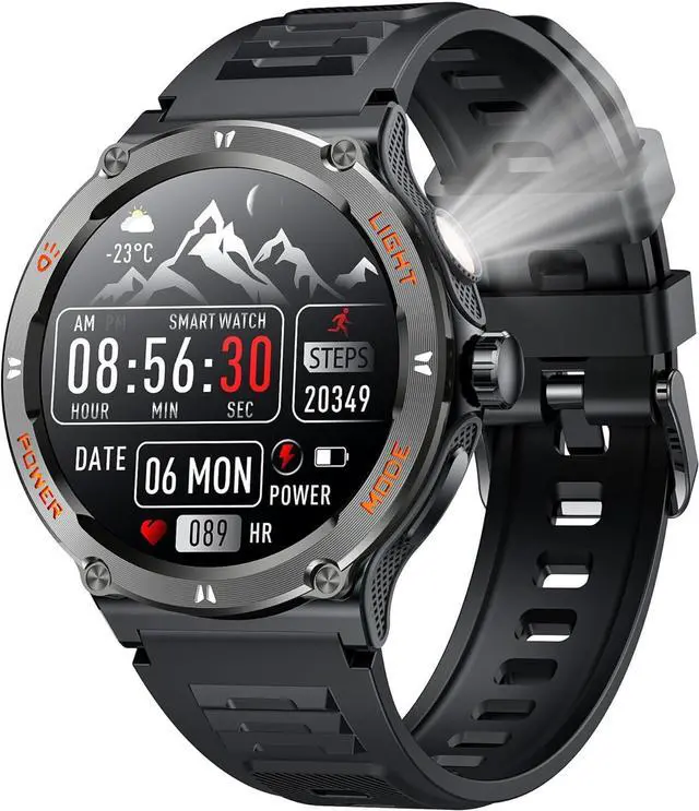 Main image of AUTYUE Smartwatch Fitness Tracker Watch, Smart Watch 1.53" Round Touchscreen 3ATM Waterproof LED Flashlight Bluetooth Call Heart Rate Blood Pressure Sport Step Pedometer Compass Compatible Android IOS