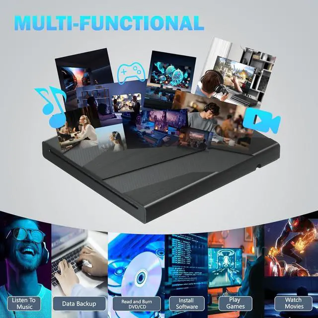 Alt view image 4 of 7 - AUTYUE 7 in 1 External CD/DVD Drive for Laptop, Slot-Loading External DVD Drive with SD/TF Port, CD Burner External CD DVD Drive for Laptop USB-A USB-C, Portable CD/DVD Writer for Laptop & Desktop