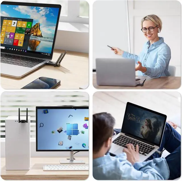 Alt view image 7 of 7 - AUTYUE USB 3.0 WiFi Adapter, AC1300Mbps WiFi Dual Band Network Wireless Adapter with 2.4GHz/5GHz, Dual 5Dbi Antennas, Wireless Adapter for PC Desktop, Supports Windows11/10/8/7/Vista/XP