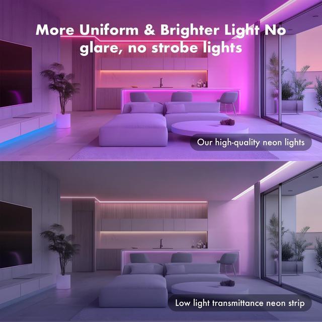 Alt view image 3 of 7 - LED Neon Rope Lights, 20FT/6M RGB Led Strip Lights, Waterproof IP67, DIY Design, Music Sync, 44 Keys Remote Control, Multiple Modes, for Living Room, Bedroom, Holiday Decoration
