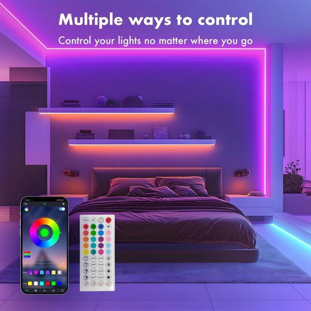 Alt view image 2 of 7 - LED Neon Rope Lights, 20FT/6M RGB Led Strip Lights, Waterproof IP67, DIY Design, Music Sync, 44 Keys Remote Control, Multiple Modes, for Living Room, Bedroom, Holiday Decoration