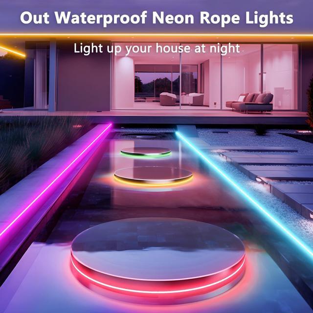 Alt view image 7 of 7 - LED Neon Rope Lights, 20FT/6M RGB Led Strip Lights, Waterproof IP67, DIY Design, Music Sync, 44 Keys Remote Control, Multiple Modes, for Living Room, Bedroom, Holiday Decoration