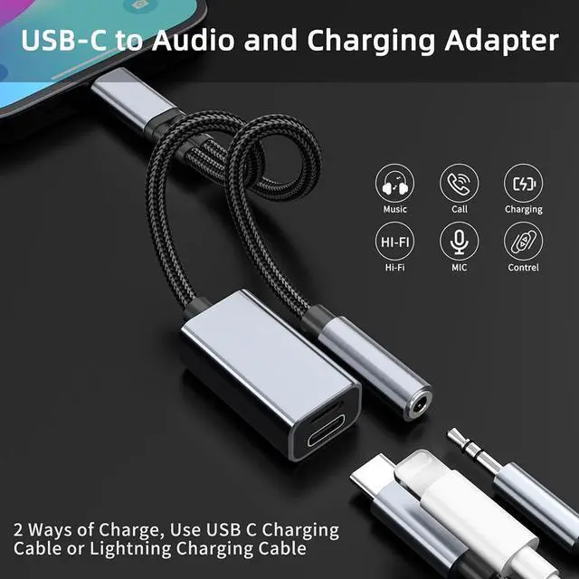 Alt view image 2 of 7 - AUTYUE USB C to 3.5mm Audio Adapter with Charger, 3 in 1 USB C Headphone Adapter with PD 27W & Lightning 10W Charging Dongle Compatible with i-Phone 15/15Pro, Galaxy S24 Ultra/S23/S22/S21, Pixel 8/7/6