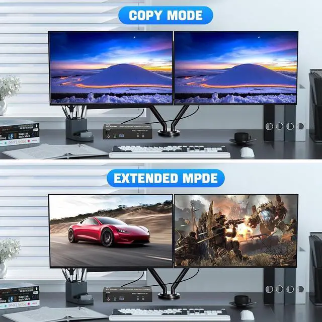 Alt view image 5 of 7 - AUTYUE 8K@60Hz USB 3.0 Dual Monitor HDMI KVM Switch, HDMI KVM Switch for 2 Monitors 2 Computers with 3 USB3.0 Ports, Extended Display Switcher with Audio Microphone, PC Monitor Keyboard Mouse Switcher