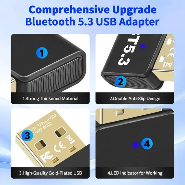 Alt view image 7 of 7 - AUTYUE USB Bluetooth 5.3 Adapter for PC Desktop, 20M Wireless Transmitter Dongle for Windows 11/10/8.1 Computer Laptop, Plug & Play, Pair w/Bluetooth Headset Headphones Speaker Keyboard Mouse Printer