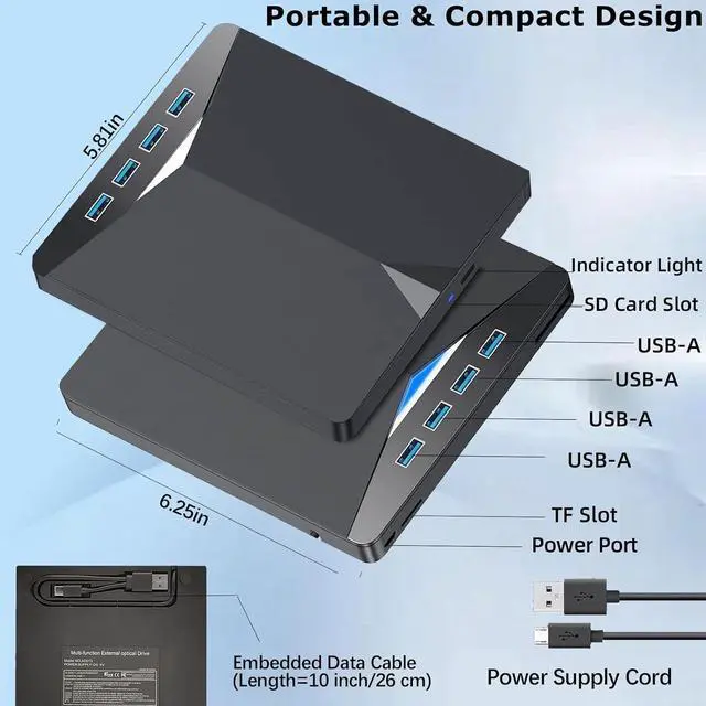 Alt view image 5 of 7 - AUTYUE [7 in 1] External CD DVD Drive, Portable DVD Player for Laptop, USB 3.0 CD Burner +/-RW CD ROM External DVD Drive, CD Reader for laptop Desktop PC Compatible with Windows 11/10/8/7 Linux, MacOS