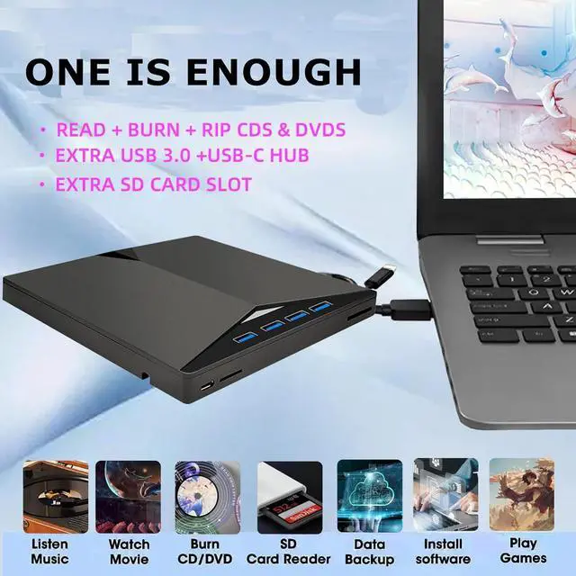 Alt view image 3 of 7 - AUTYUE [7 in 1] External CD DVD Drive, Portable DVD Player for Laptop, USB 3.0 CD Burner +/-RW CD ROM External DVD Drive, CD Reader for laptop Desktop PC Compatible with Windows 11/10/8/7 Linux, MacOS