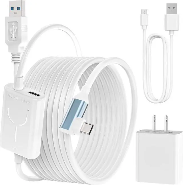 Main image of AUTYUE 16FT / 5M Link Cable for Ocu-lus Quest 2/1 Accessories with Adapter, VR Headset Cable with Separate Charging Port, USB 3.0 to USB C High Speed PC Data Transfer Charging Cord for Gaming PC White