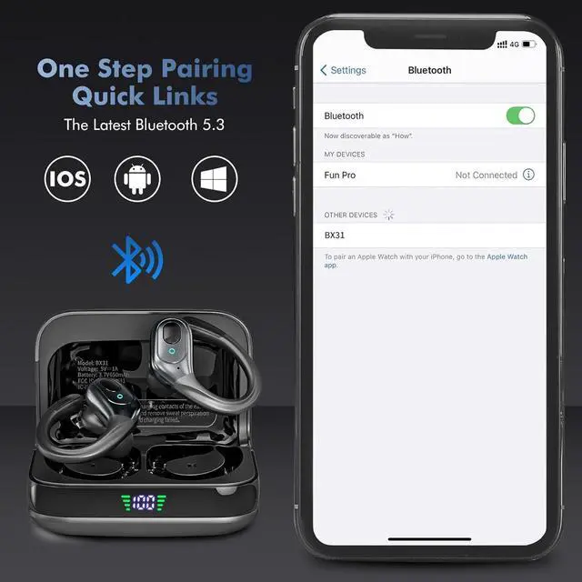 Alt view image 2 of 7 - AUTYUE True Wireless Earbuds, 75H Playtime Bluetooth 5.3 Headphones, IP7 Waterproof Bluetooth Headset for Sports, Running, Bluetooth Wireless in Ear Earphones for iOS/Android Cellphones