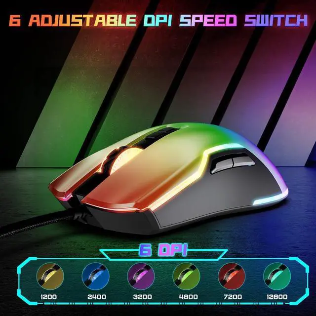 Alt view image 2 of 7 - AUTYUE USB Wired Gaming Mouse, RGB Backlit Gaming Mouse, 12800 DPI Programmable Ergonomic PC Gaming Mice with Cool Lighting Effect 7 Buttons Gaming Mice for PC/Laptop/Windows/Mac