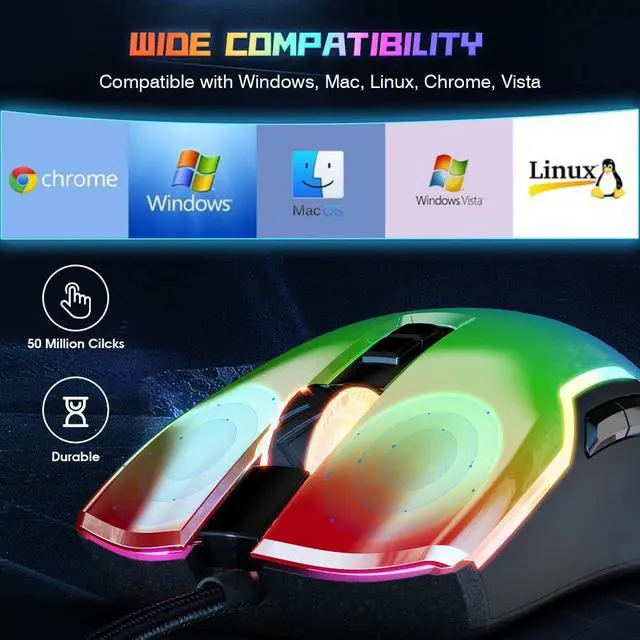 Alt view image 6 of 7 - AUTYUE USB Wired Gaming Mouse, RGB Backlit Gaming Mouse, 12800 DPI Programmable Ergonomic PC Gaming Mice with Cool Lighting Effect 7 Buttons Gaming Mice for PC/Laptop/Windows/Mac