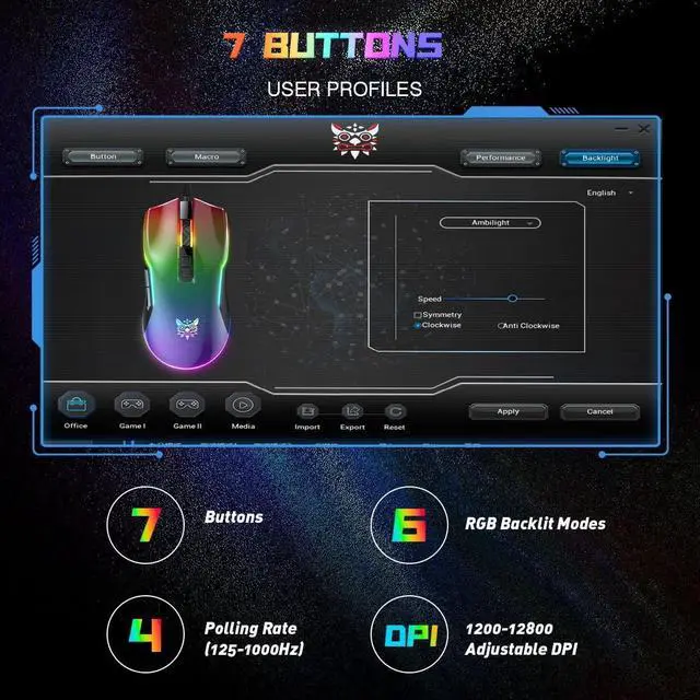 Alt view image 4 of 7 - AUTYUE USB Wired Gaming Mouse, RGB Backlit Gaming Mouse, 12800 DPI Programmable Ergonomic PC Gaming Mice with Cool Lighting Effect 7 Buttons Gaming Mice for PC/Laptop/Windows/Mac