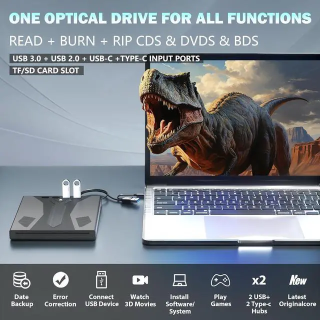 Alt view image 6 of 7 - AUTYUE 8 in 1 External Blu Ray Drive, USB 3.0 and Type-C Blu Ray Burner Portable Blu Ray DVD/CD/BD Player, Support 100G Disc 3D Optical Bluray Drive Compatible with Laptop Desktop Windows MacOS