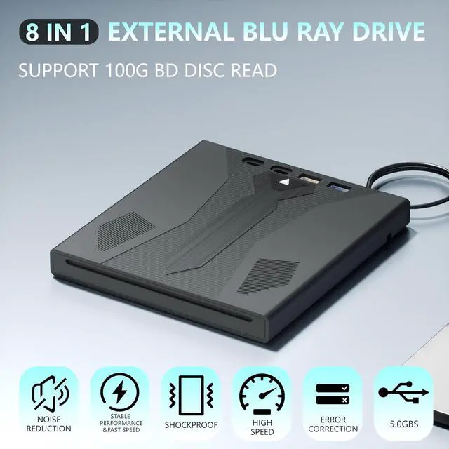 Alt view image 3 of 7 - AUTYUE 8 in 1 External Blu Ray Drive, USB 3.0 and Type-C Blu Ray Burner Portable Blu Ray DVD/CD/BD Player, Support 100G Disc 3D Optical Bluray Drive Compatible with Laptop Desktop Windows MacOS