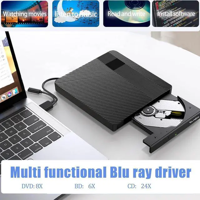 Alt view image 2 of 7 - AUTYUE External Blu-ray Drives, Portable DVD/CD/BD Player for Laptop, USB 3.0 Type-C External CD DVD Burner Reader 3D Optical Bluray Drive Compatible with Laptop Desktop Windows XP/7/8/10/11 Mac OS